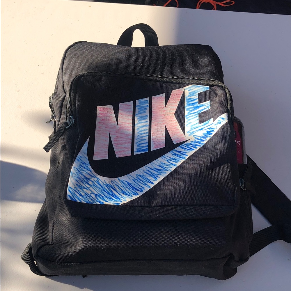Nike 72 Women’s Black Blue Pink Backpack with Multicolor Logo Sz 15”x10”x5”